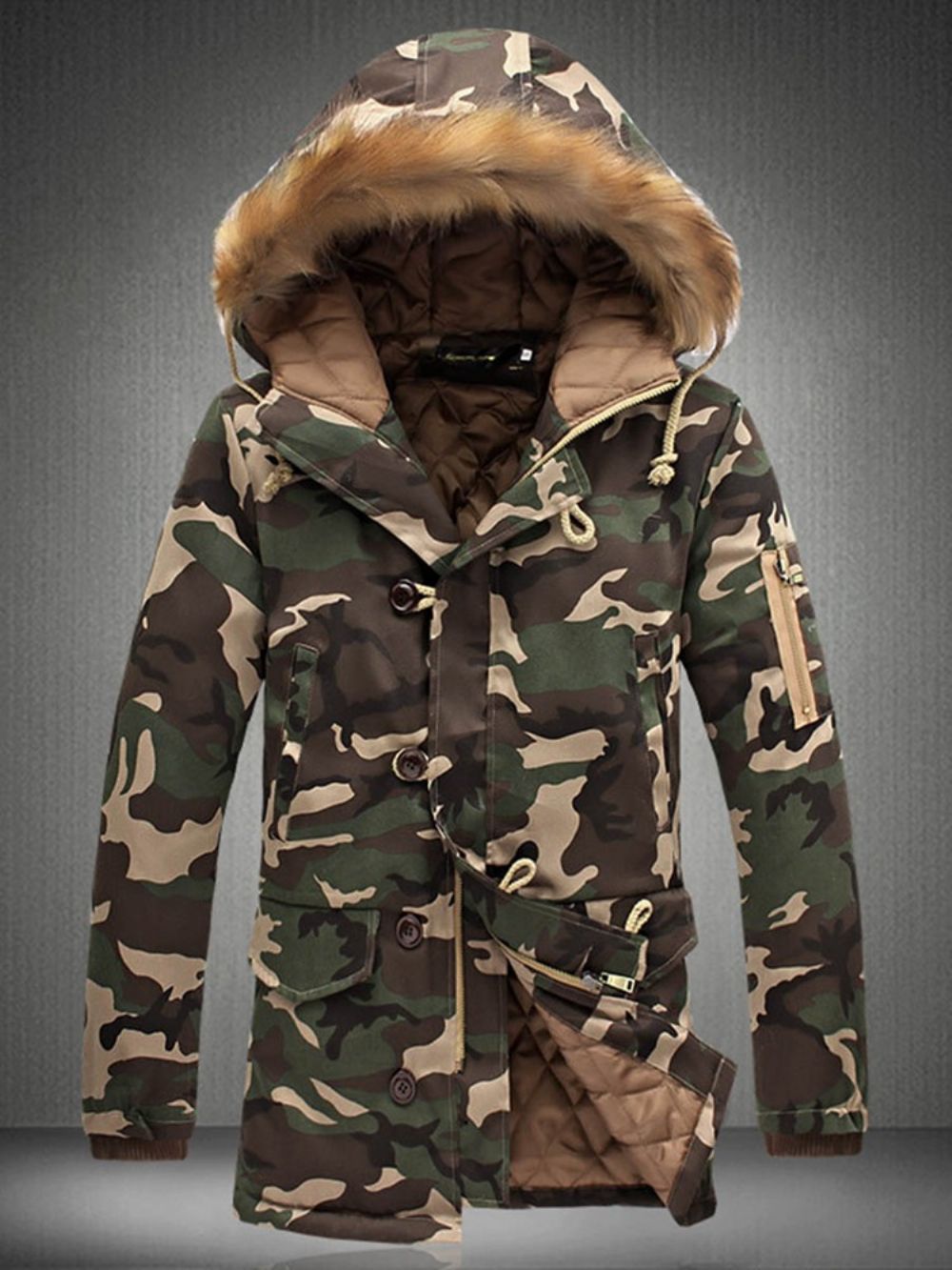 Casaco De Inverno Masculino Com Zíper De Camuflagem Espesso Quente