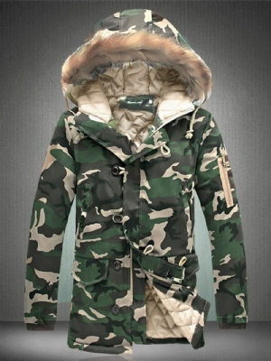 Casaco De Inverno Masculino Com Zíper De Camuflagem Espesso Quente