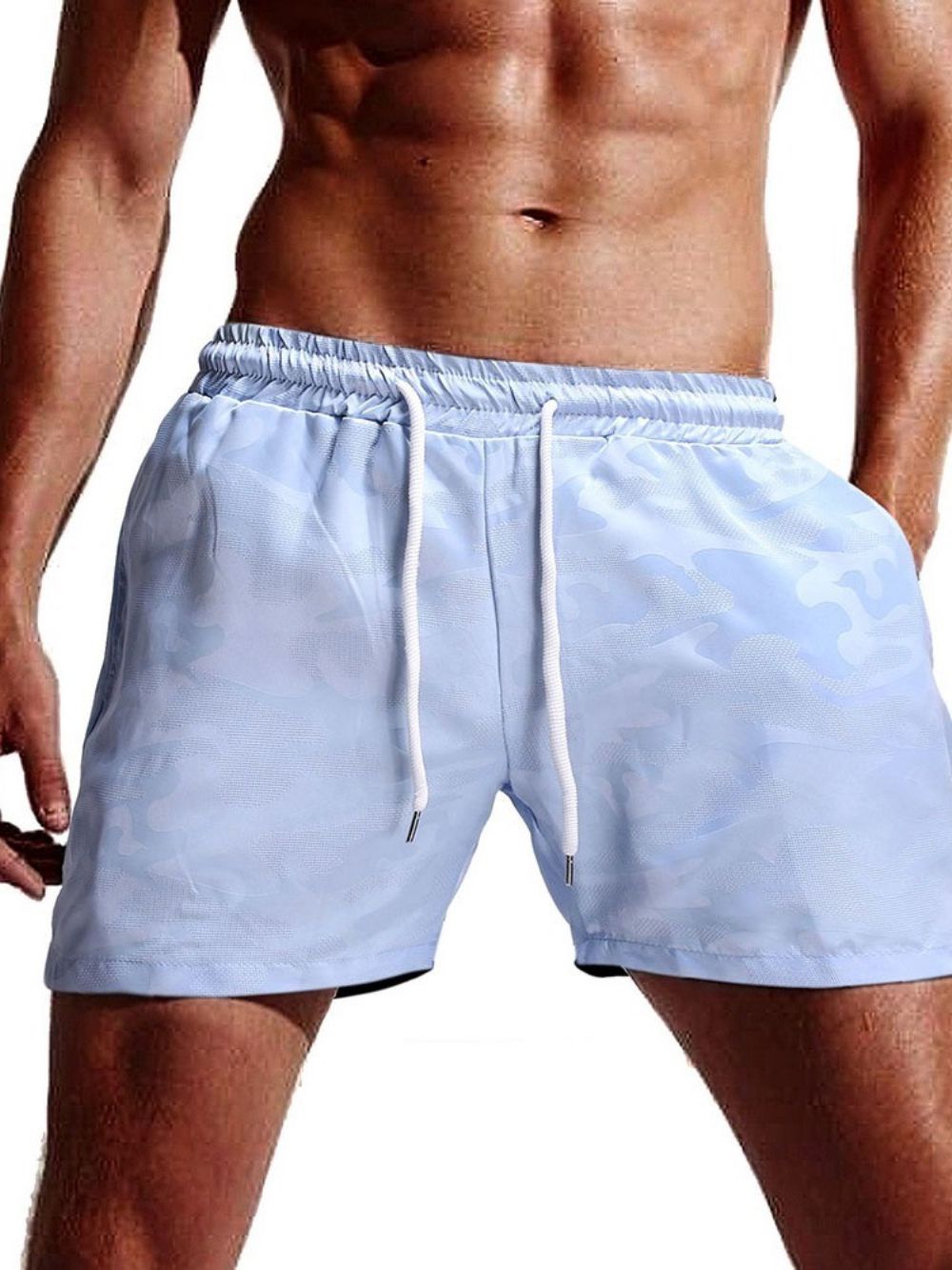 Short Masculino De Praia Branco Com Cadarço Reto