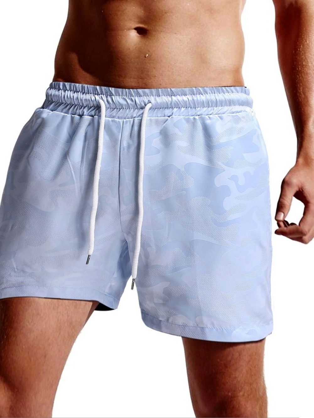 Short Masculino De Praia Branco Com Cadarço Reto