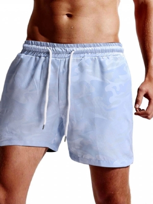 Short Masculino De Praia Branco Com Cadarço Reto