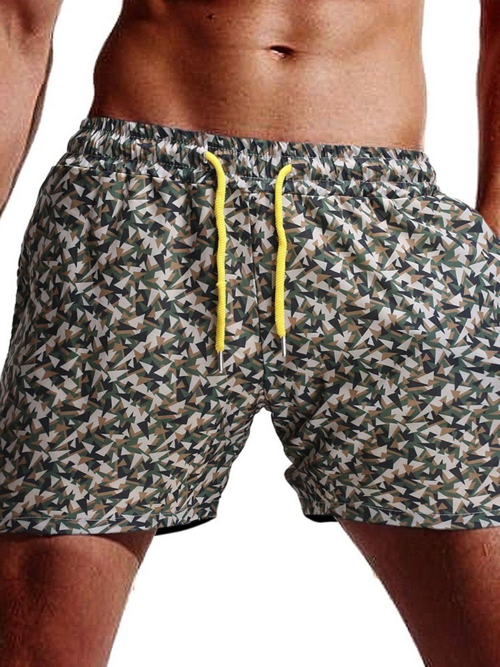 Short Masculino De Praia Camuflado Reto Com Cadarço