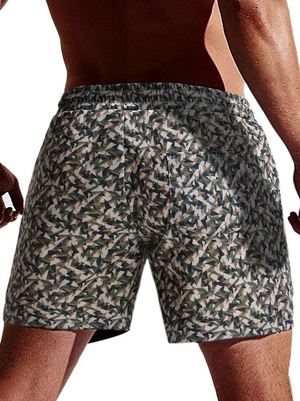 Short Masculino De Praia Camuflado Reto Com Cadarço