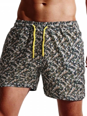 Short Masculino De Praia Camuflado Reto Com Cadarço