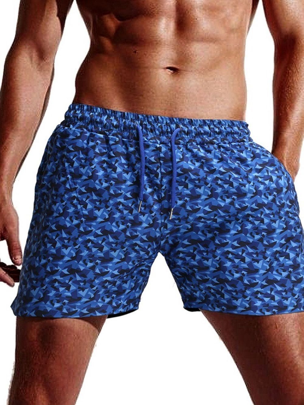 Short De Praia Masculino Com Amarração E Camuflagem Reta