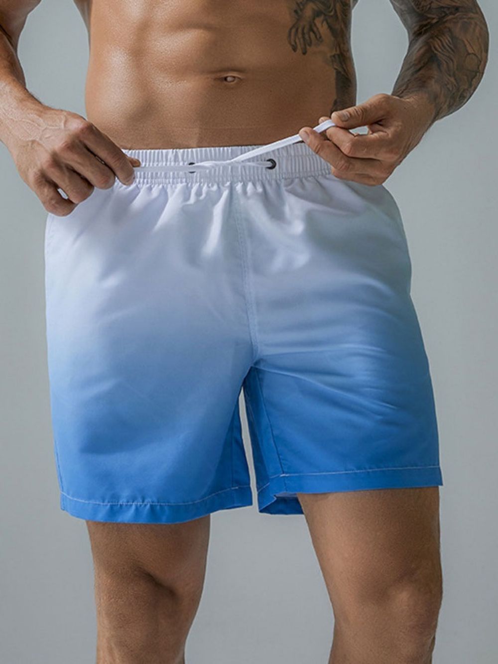 Shorts De Praia Masculino Reto Com Amarração Gradiente