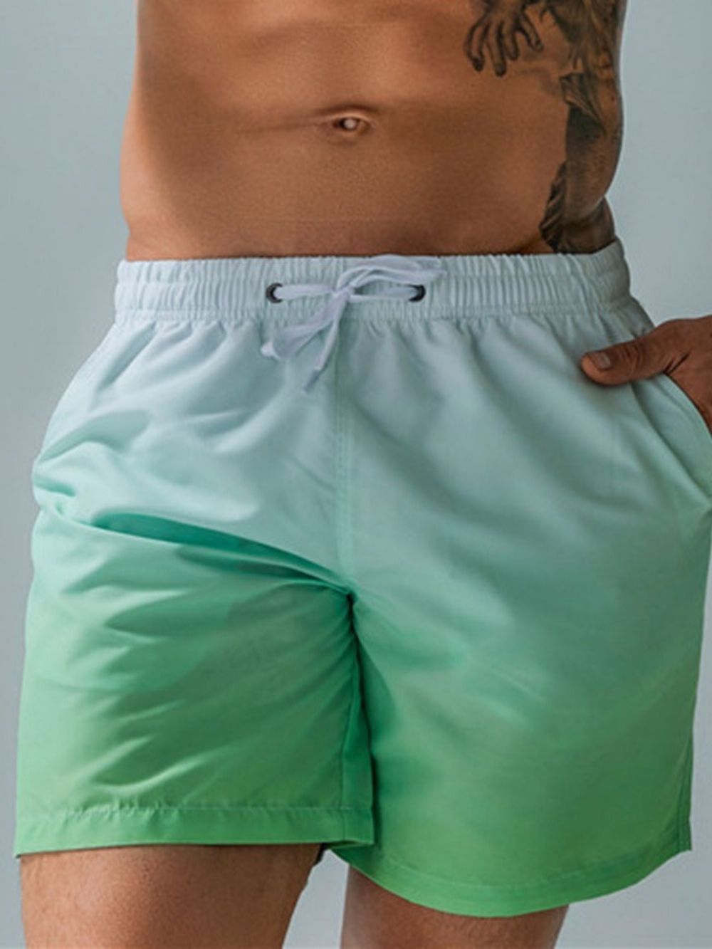 Shorts De Praia Masculino Reto Com Amarração Gradiente