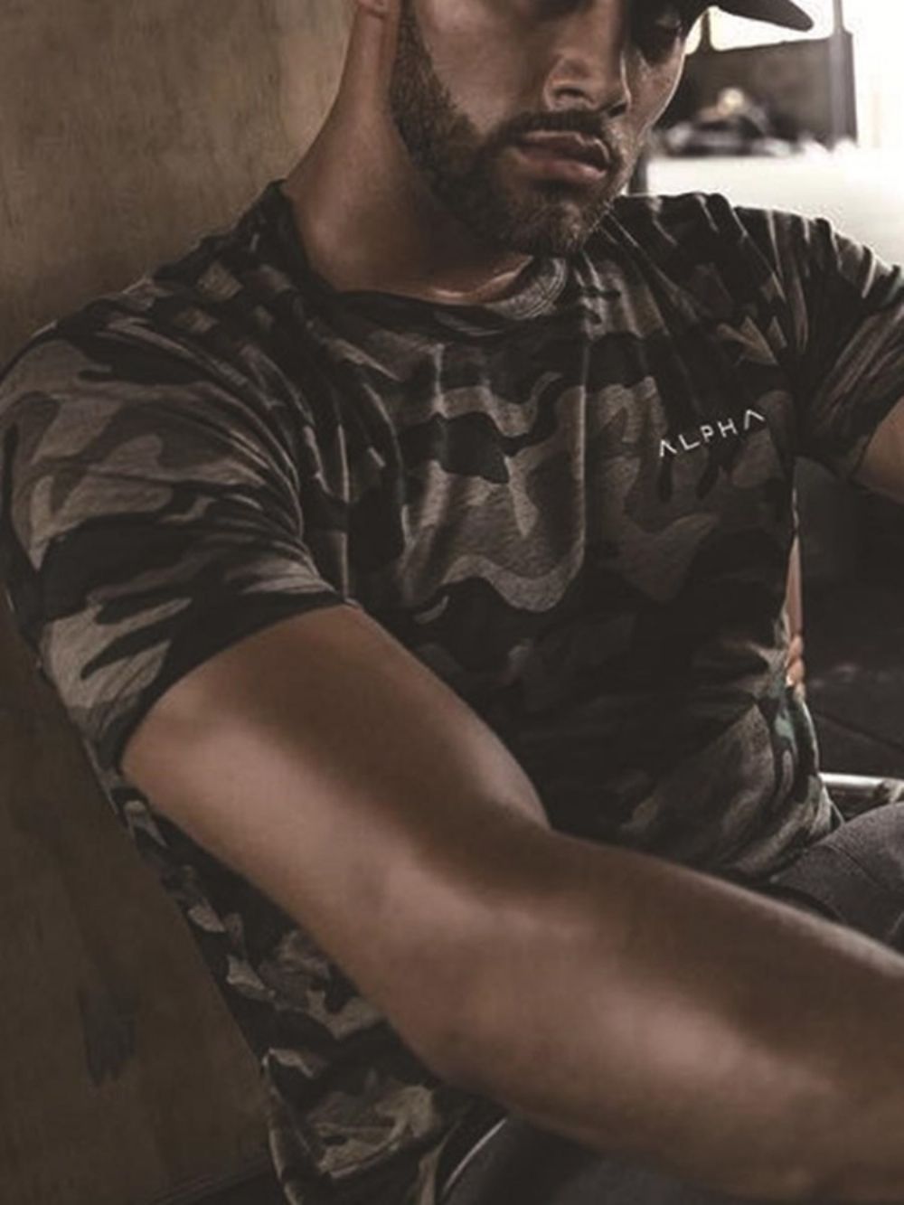 Camiseta Masculina Esportiva De Ginástica Com Estampa De Camuflagem