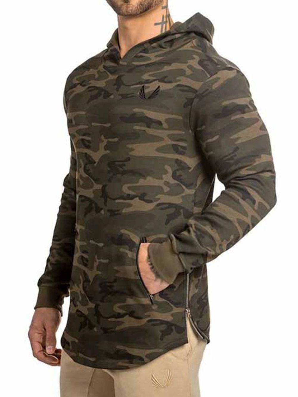 Suéter Esportivo Masculino Com Estampa De Camuflagem E Capuz