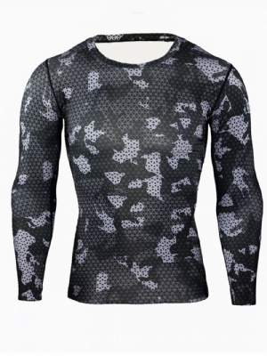 Tops Esportivos Masculinos De Camuflagem Respirável Patchwork Manga Longa