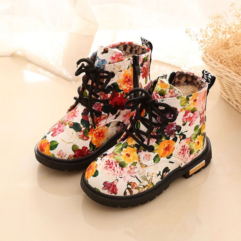 Botas De Bebê Florais De Bico Redondo Com Zíper Lateral