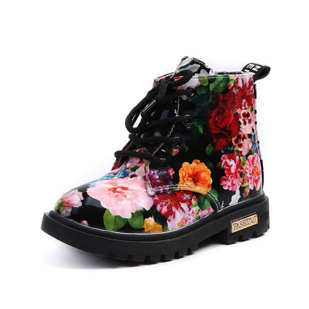 Botas De Bebê Florais De Bico Redondo Com Zíper Lateral