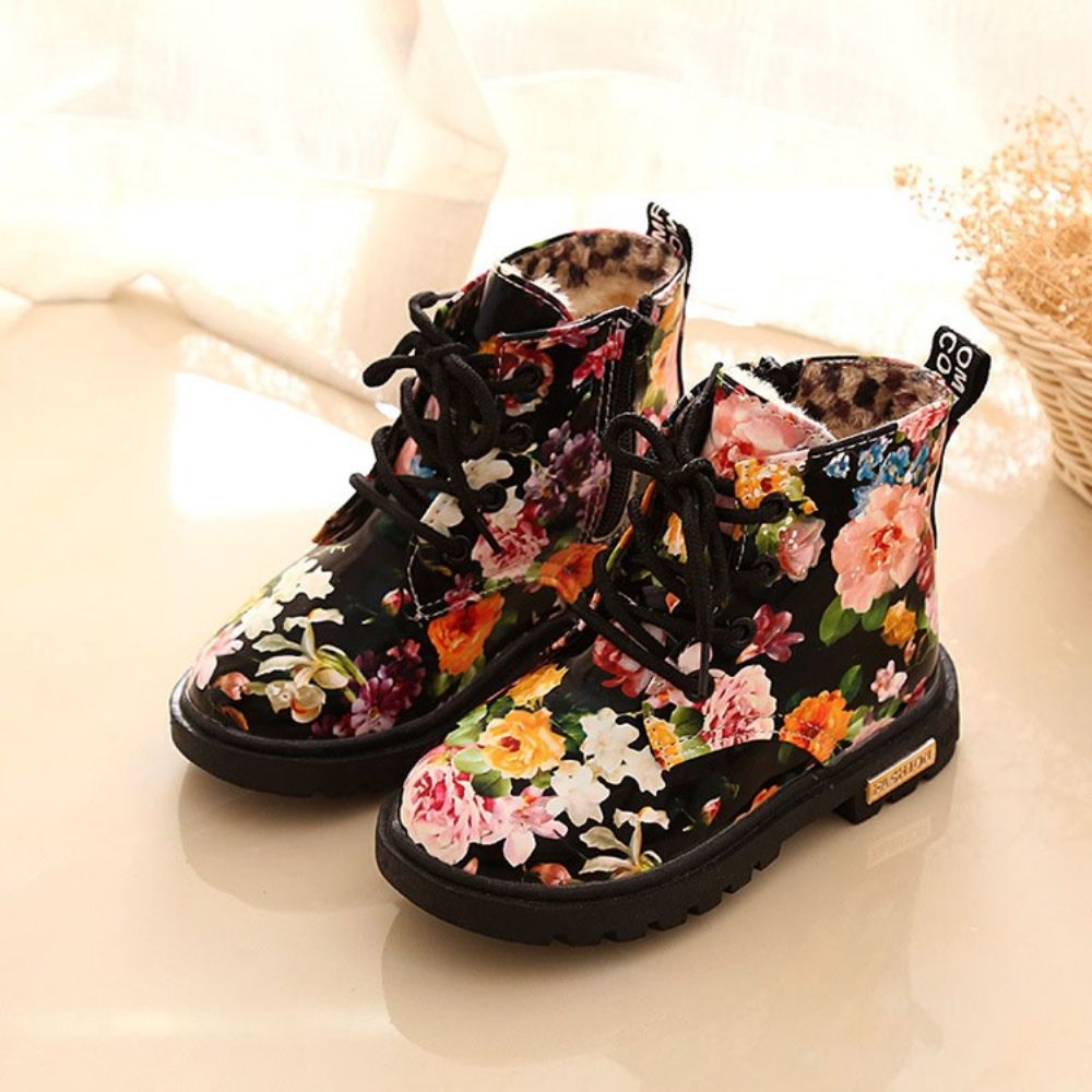 Botas De Bebê Florais De Bico Redondo Com Zíper Lateral