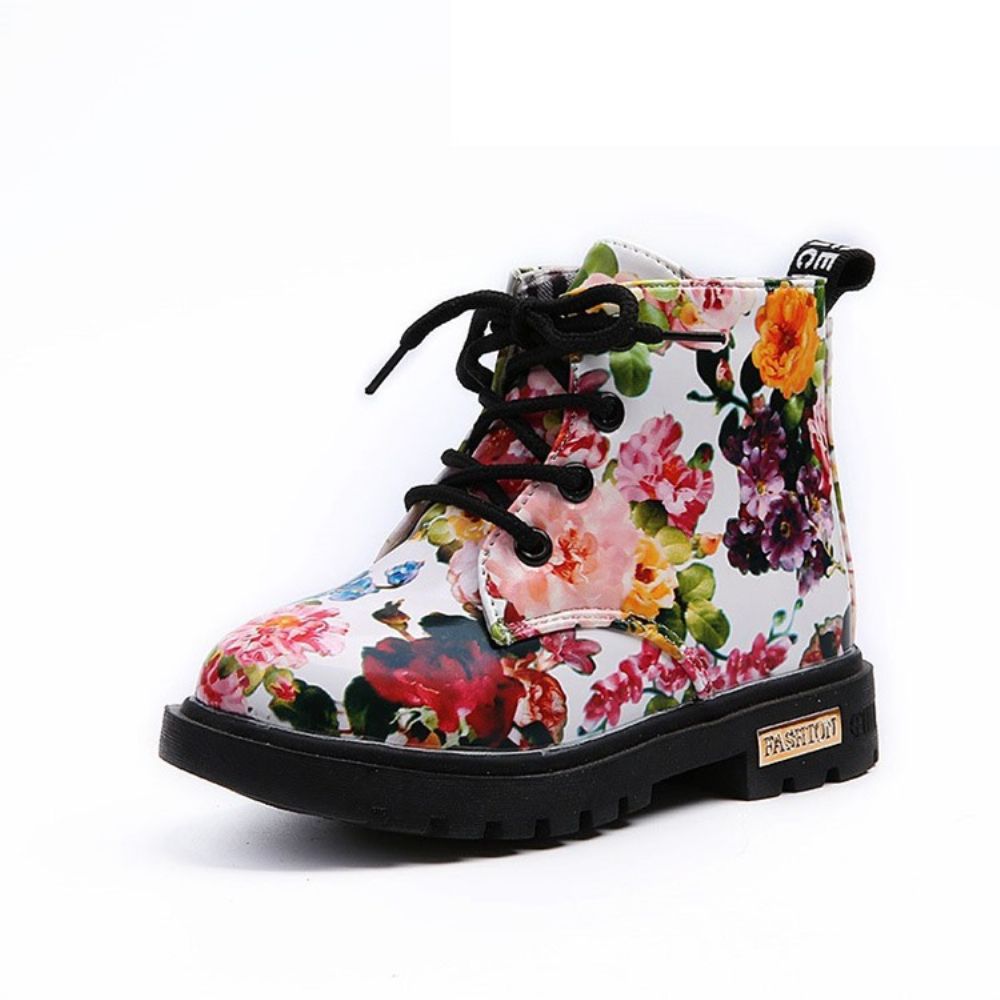 Botas De Bebê Florais De Bico Redondo Com Zíper Lateral