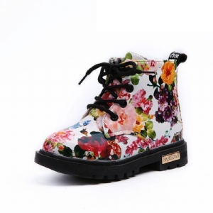 Botas De Bebê Florais De Bico Redondo Com Zíper Lateral