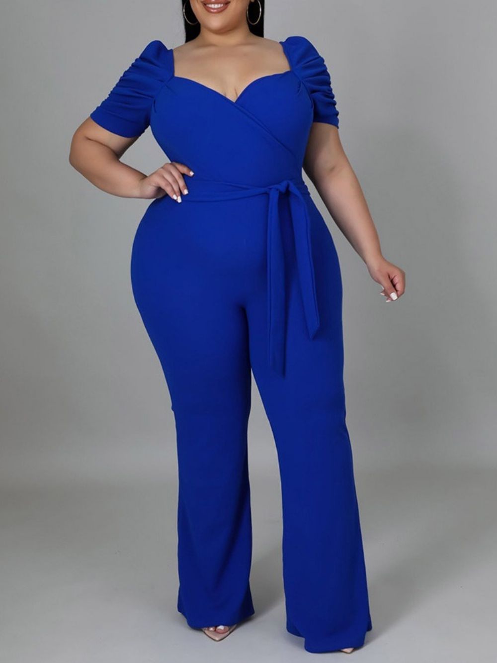 Macacão De Cintura Alta Liso Plus Size Liso Com Cadarço