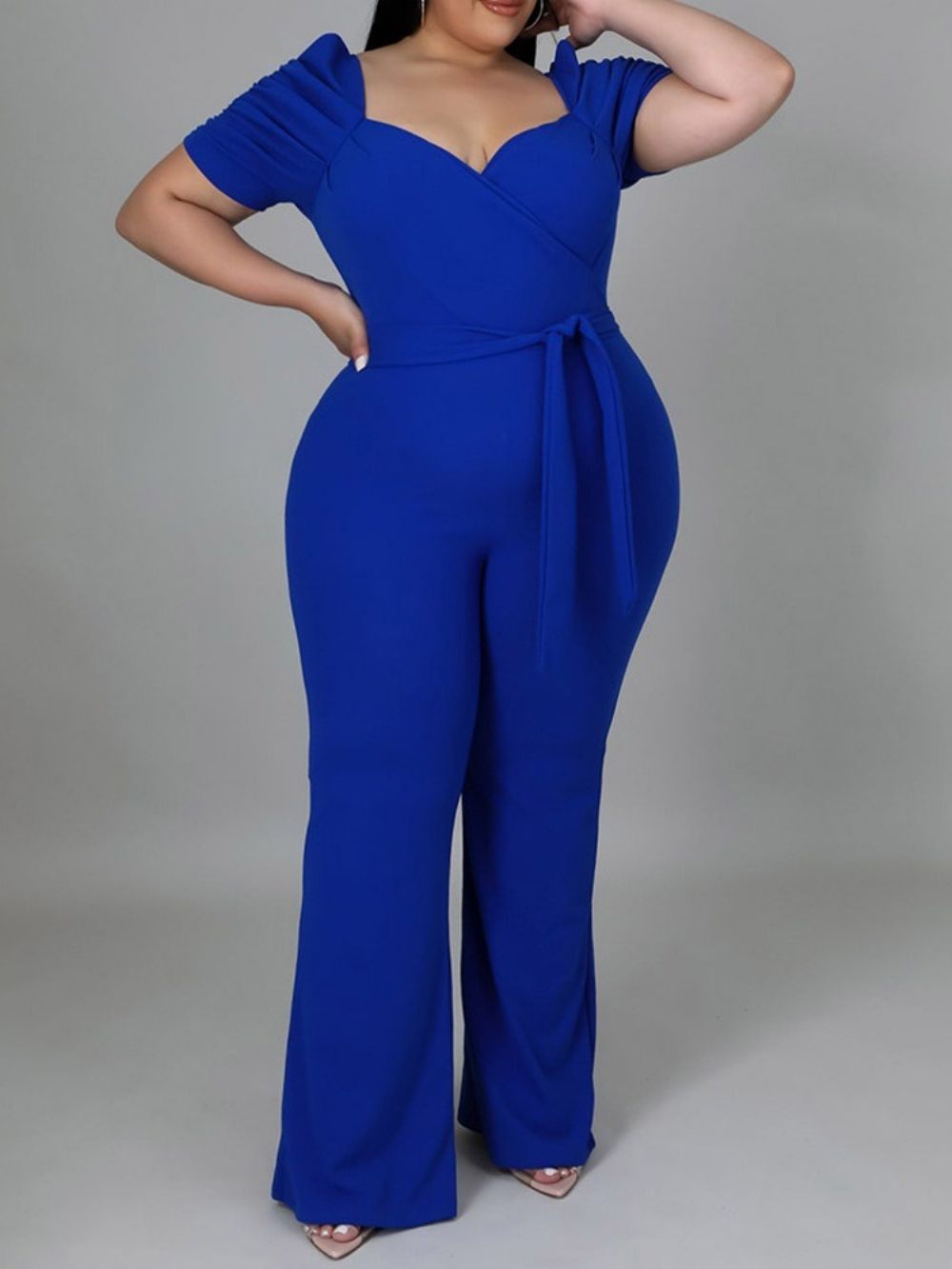 Macacão De Cintura Alta Liso Plus Size Liso Com Cadarço