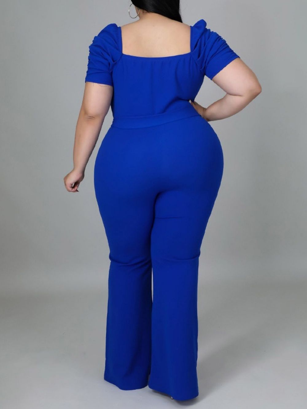 Macacão De Cintura Alta Liso Plus Size Liso Com Cadarço