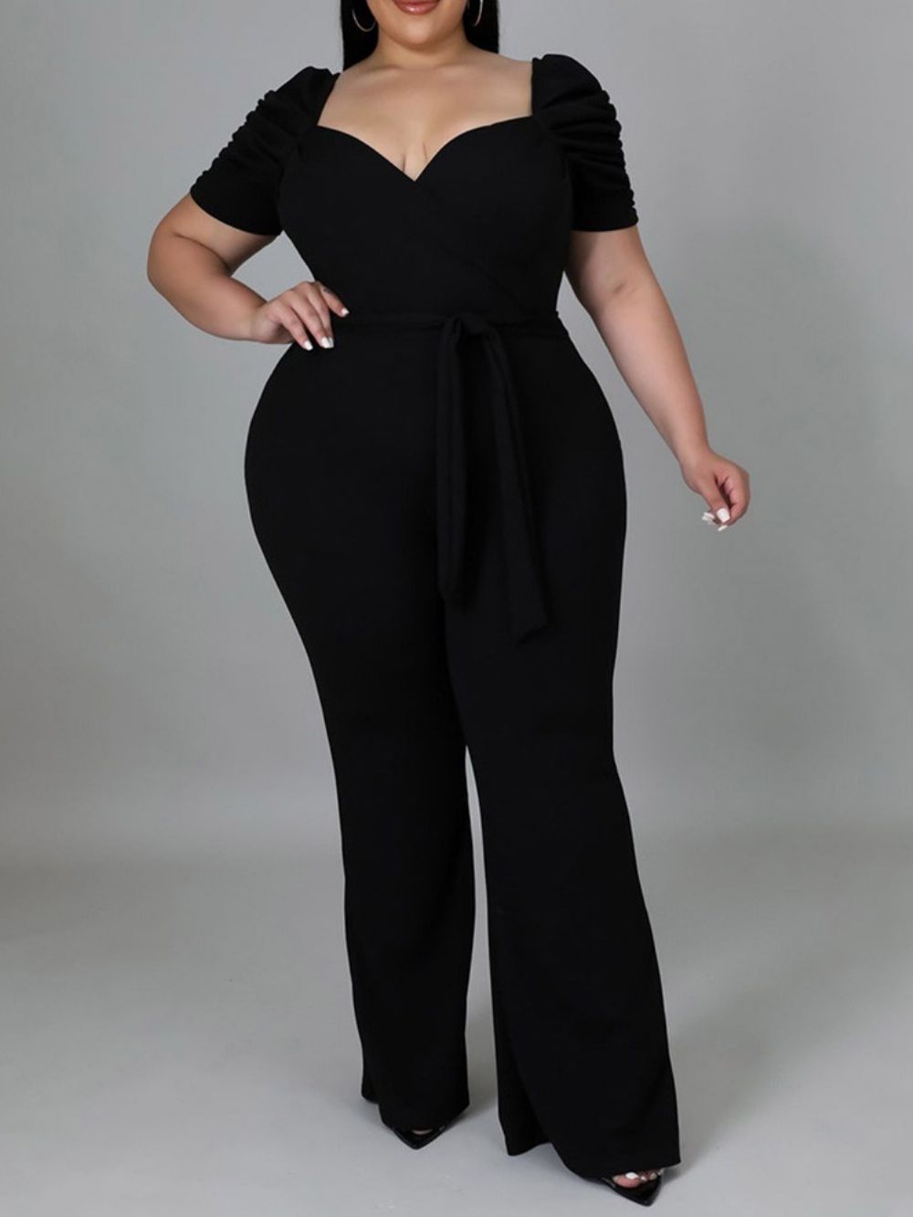 Macacão De Cintura Alta Liso Plus Size Liso Com Cadarço