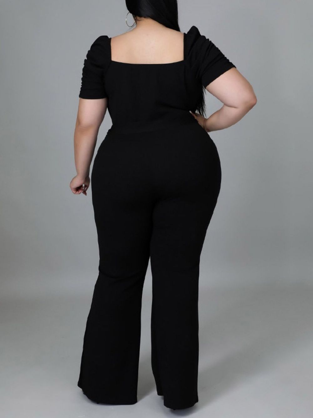 Macacão De Cintura Alta Liso Plus Size Liso Com Cadarço