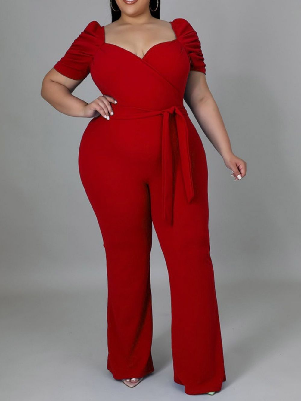 Macacão De Cintura Alta Liso Plus Size Liso Com Cadarço