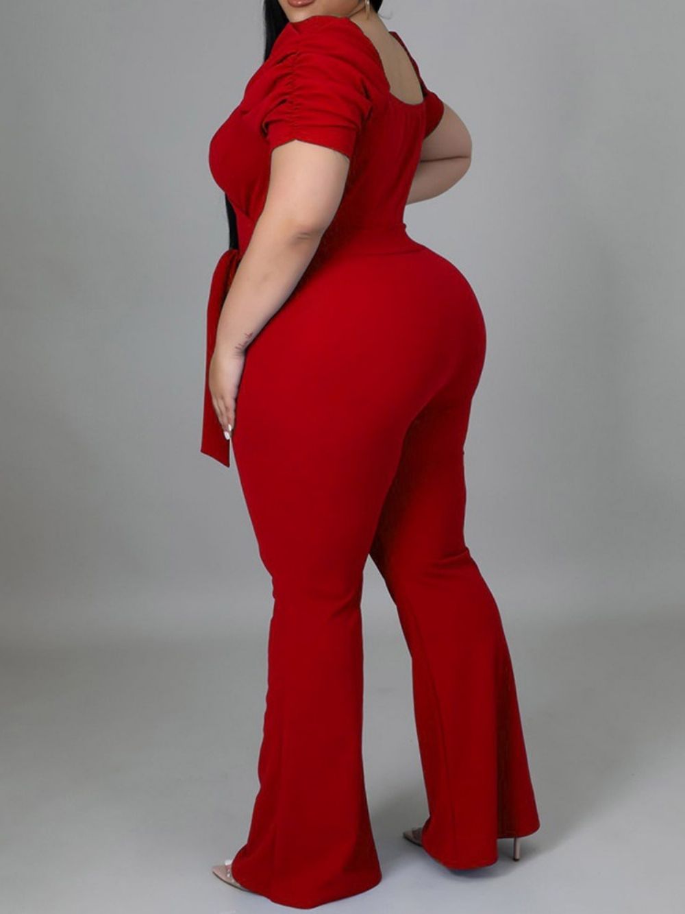 Macacão De Cintura Alta Liso Plus Size Liso Com Cadarço