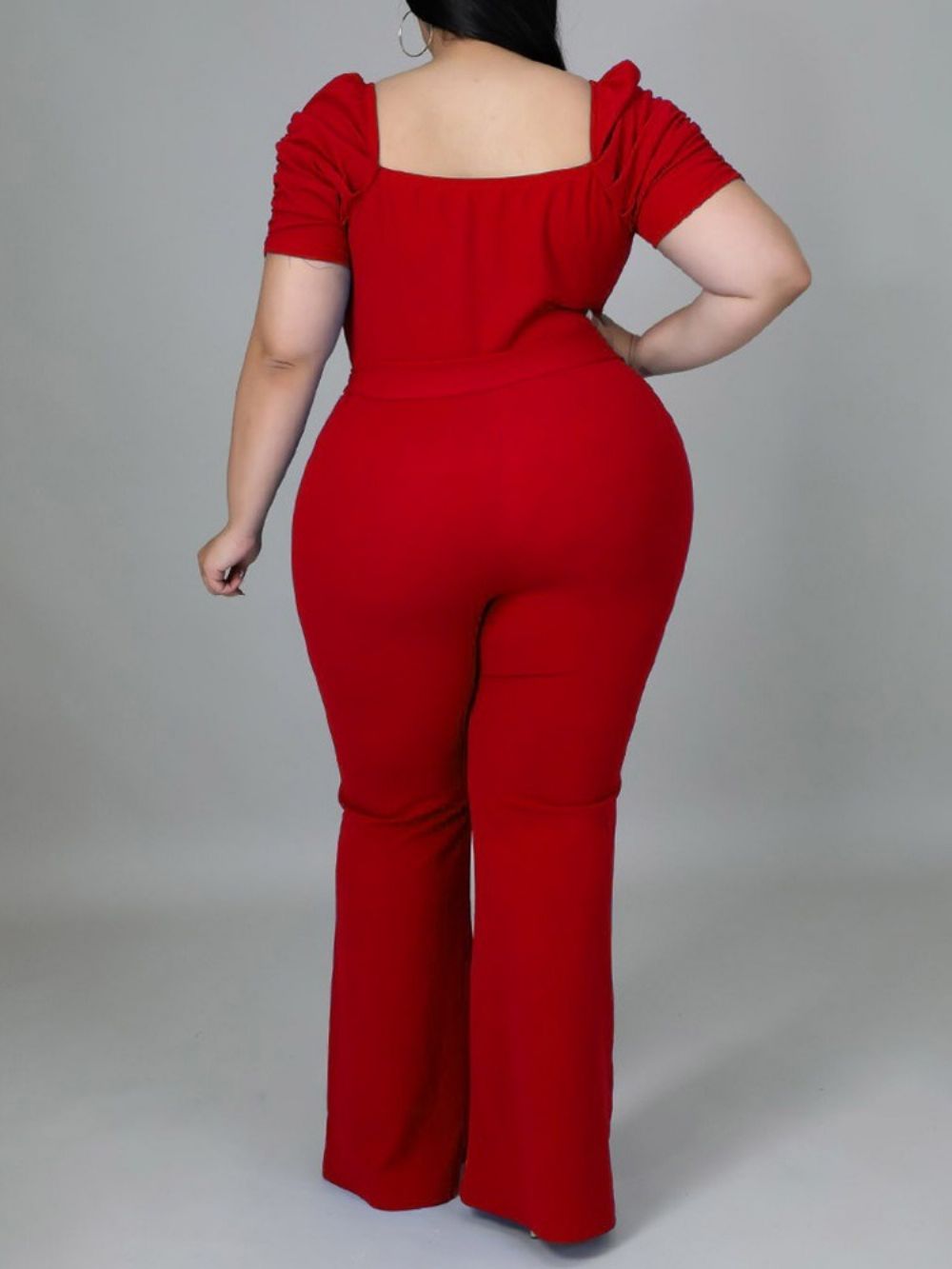 Macacão De Cintura Alta Liso Plus Size Liso Com Cadarço