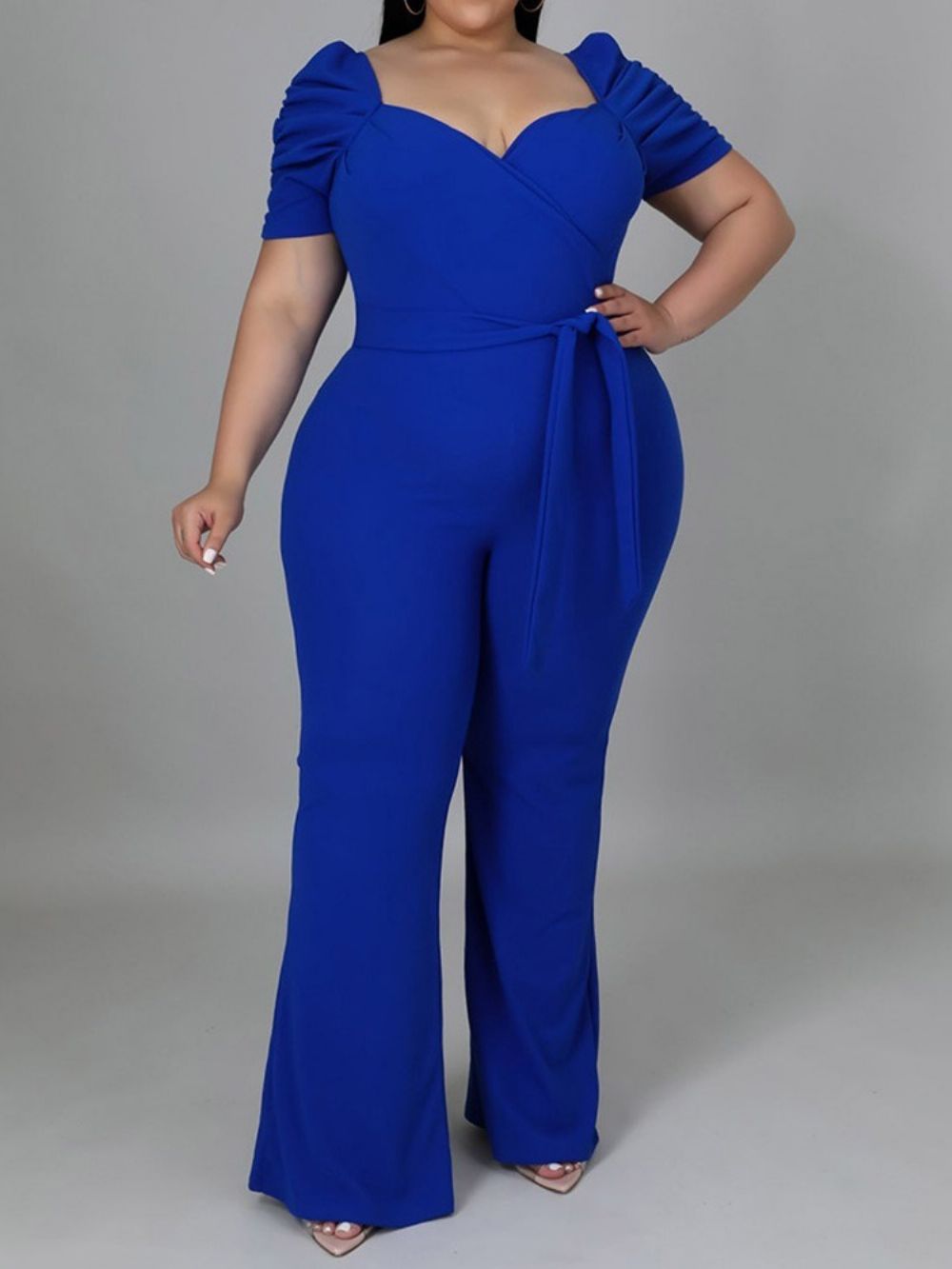 Macacão De Cintura Alta Liso Plus Size Liso Com Cadarço