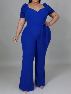 Macacão De Cintura Alta Liso Plus Size Liso Com Cadarço