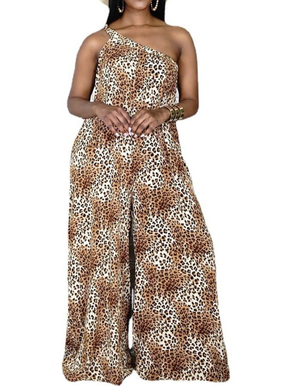 Macacão Feminino De Pernas Largas Casual De Comprimento Total Leopardo