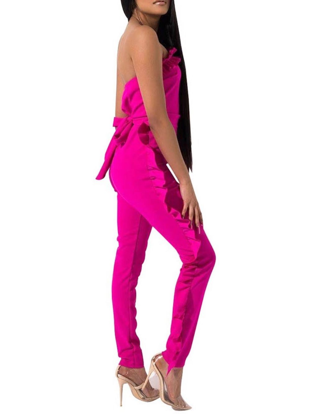 Macacão Feminino Skinny De Corpo Inteiro Liso Bowknot