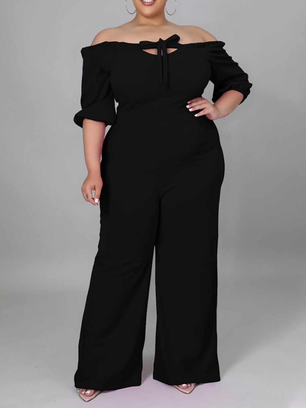 Macacão Plus Size Simples Com Cadarço De Cintura Alta