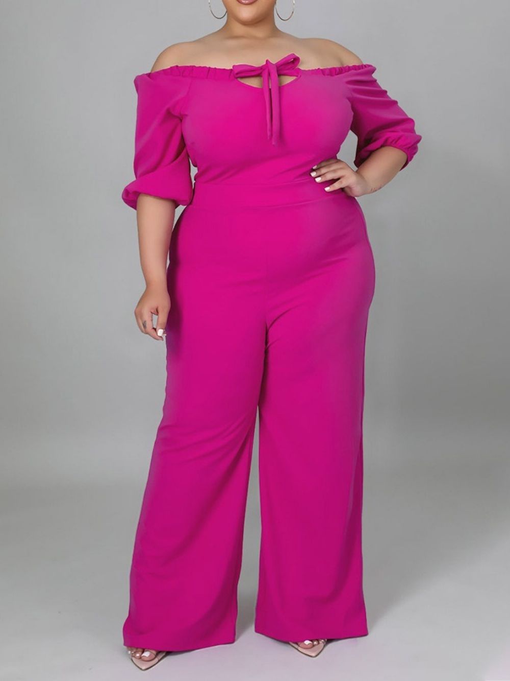 Macacão Plus Size Simples Com Cadarço De Cintura Alta