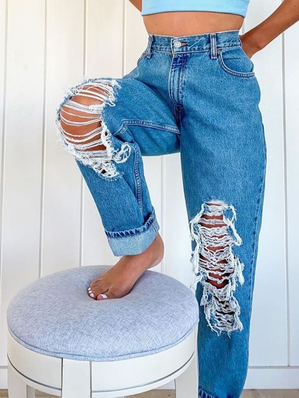 Calça Jeans Feminina Simples E Reta Lavável