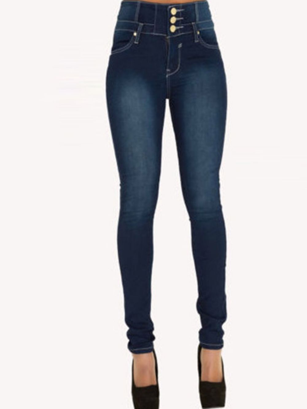 Calça Jeans Feminina Skinny Simples Bolso Cintura Alta Com Botão