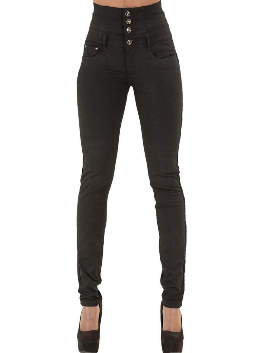 Calça Jeans Feminina Skinny Simples Bolso Cintura Alta Com Botão