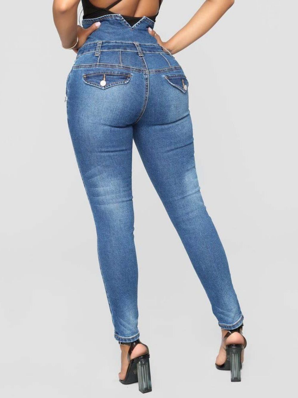 Calça Jeans Feminina Slim Cintura Alta Com Botão