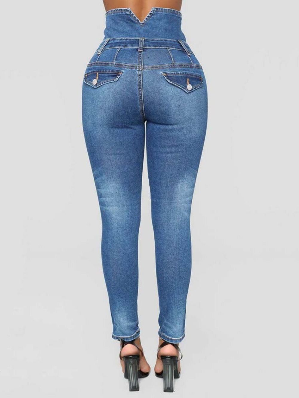 Calça Jeans Feminina Slim Cintura Alta Com Botão