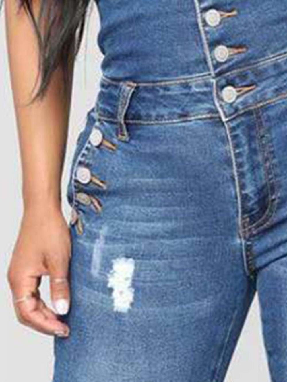 Calça Jeans Feminina Slim Cintura Alta Com Botão