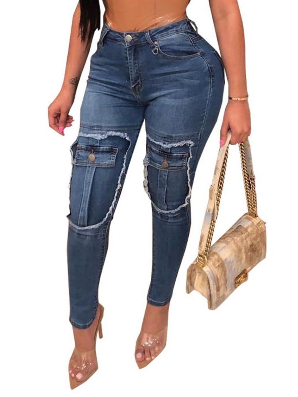 Calça Jeans Skinny Bolso Zíper Lápis