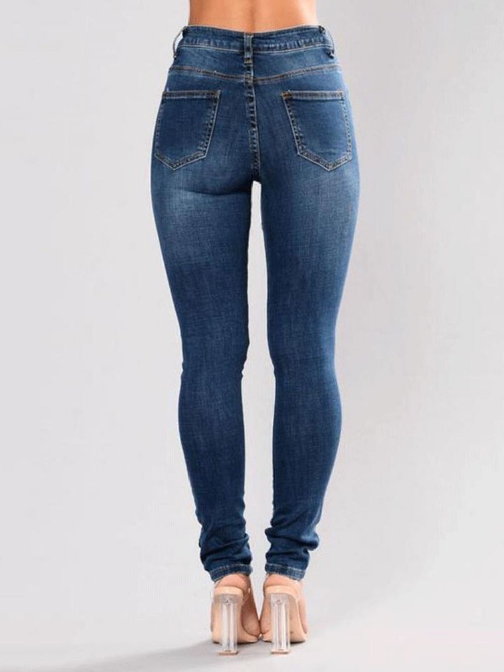 Calça Jeans Slim Cintura Média Rasgada Com Bordado Floral