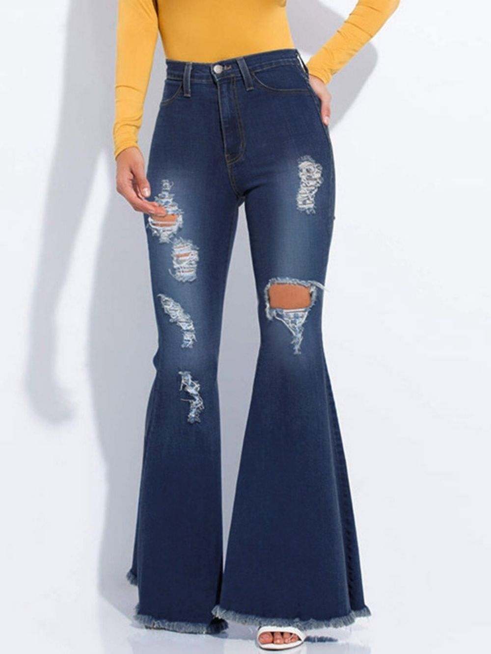 Calça Jeans Slim Com Zíper E Degradê Com Furo Bellbottoms