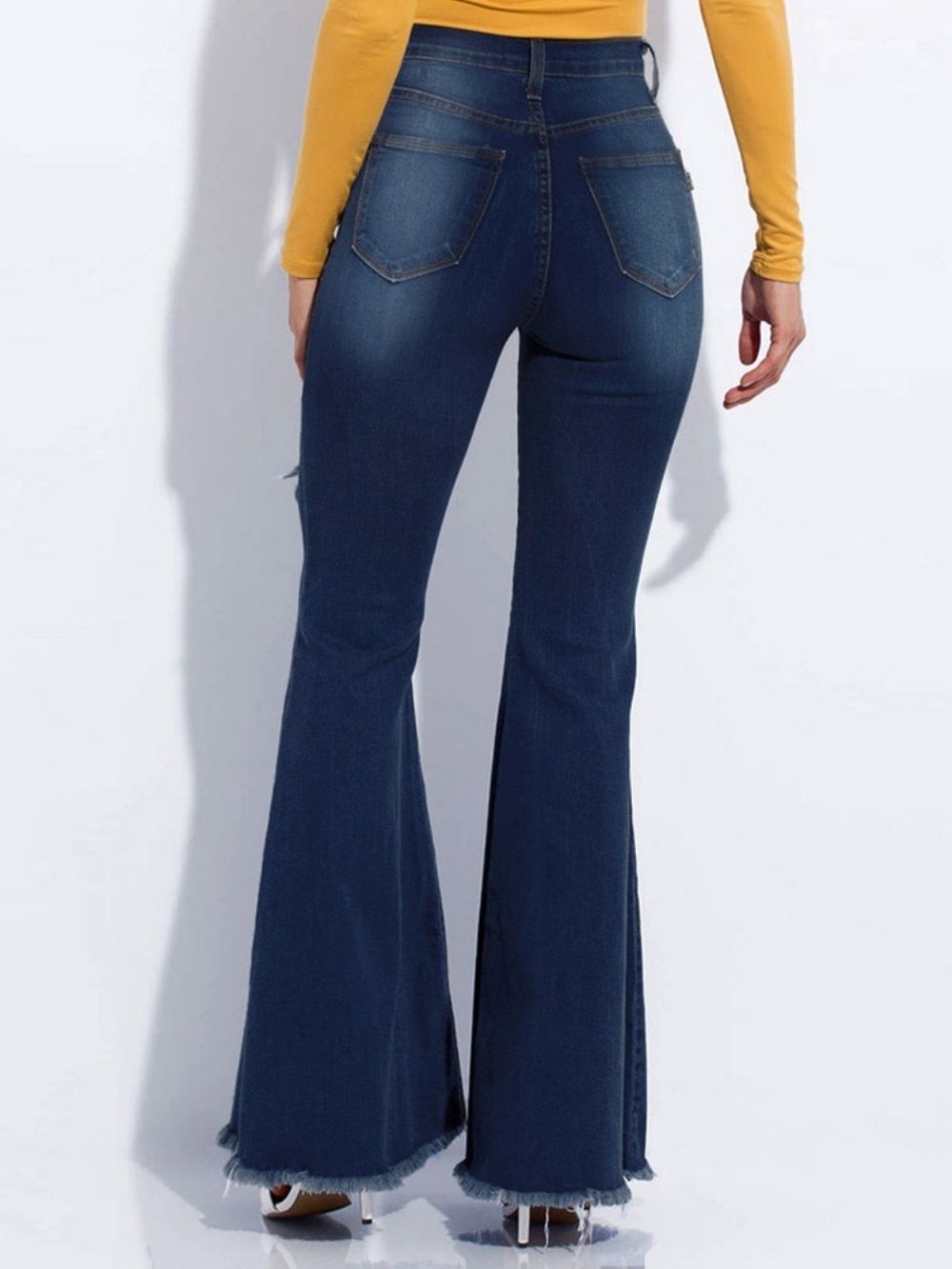 Calça Jeans Slim Com Zíper E Degradê Com Furo Bellbottoms