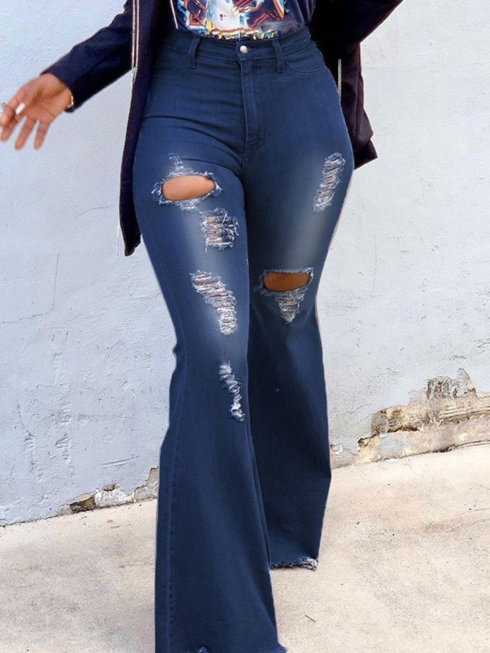 Calça Jeans Slim Com Zíper E Degradê Com Furo Bellbottoms