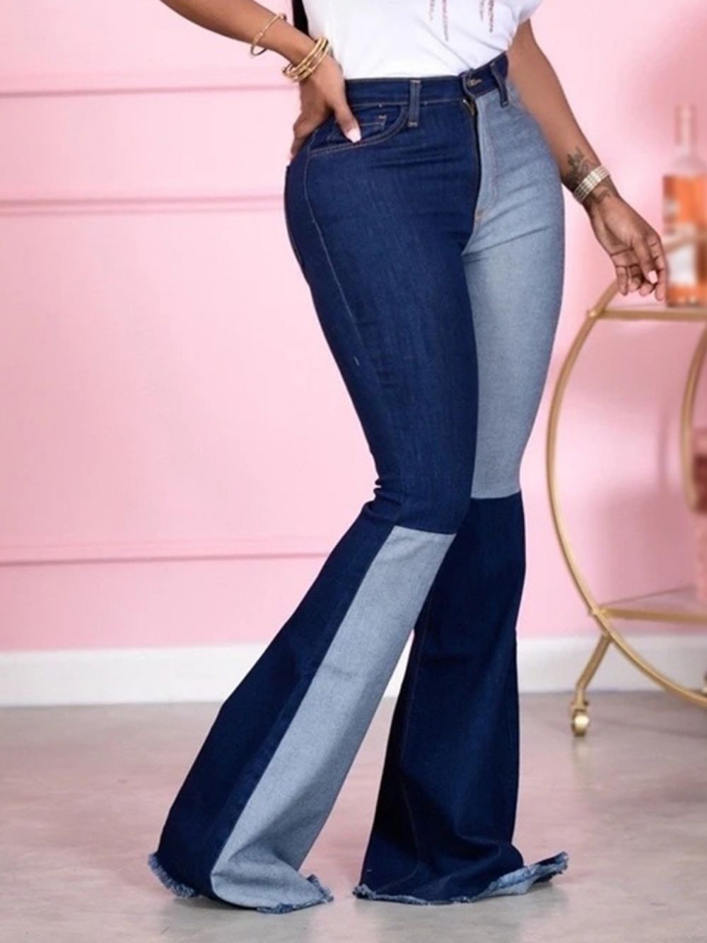 Calça Jeans Slim Com Zíper Plus Size Bloco Colorido De Bolso