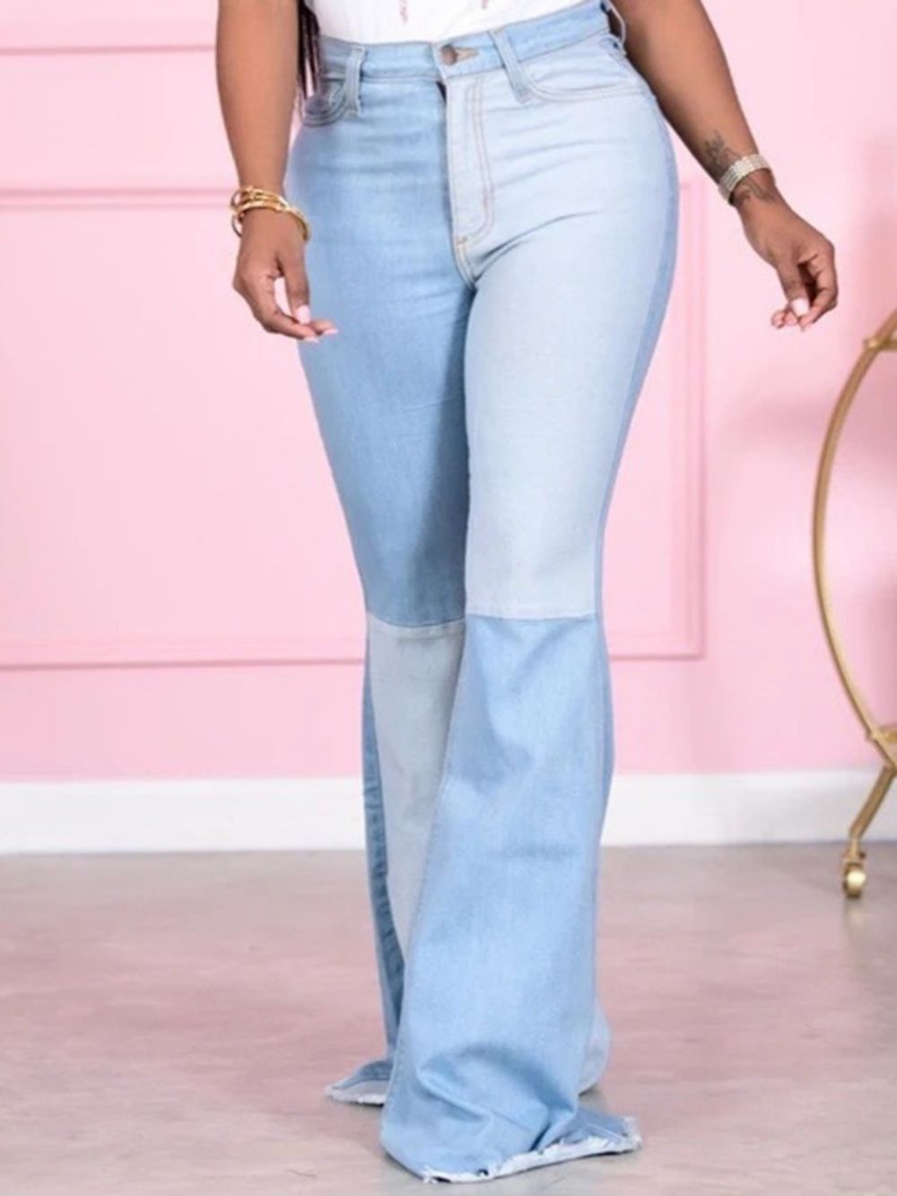 Calça Jeans Slim Com Zíper Plus Size Bloco Colorido De Bolso