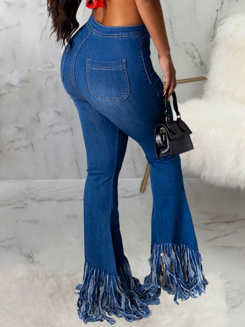 Calça Jeans Slim Com Zíper Simples Com Borla Bellbottoms