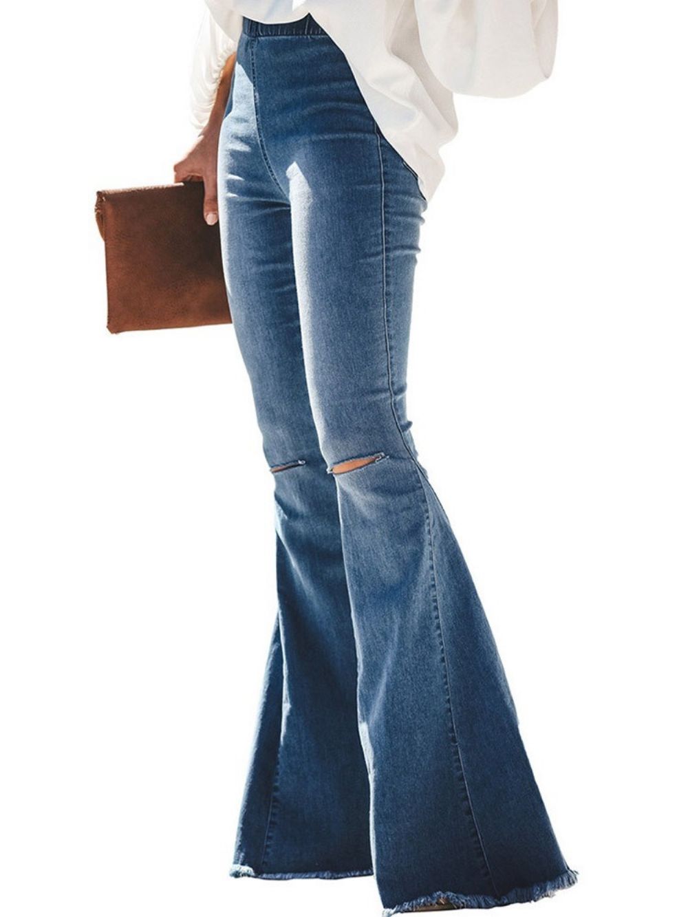 Calça Jeans Slim Hole Plain Bellbottoms