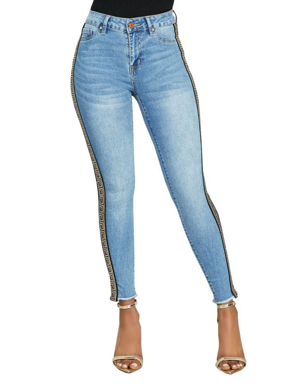 Calça Lápis Com Estampa Geométrica Skinny Jeans Feminino De Cintura Alta