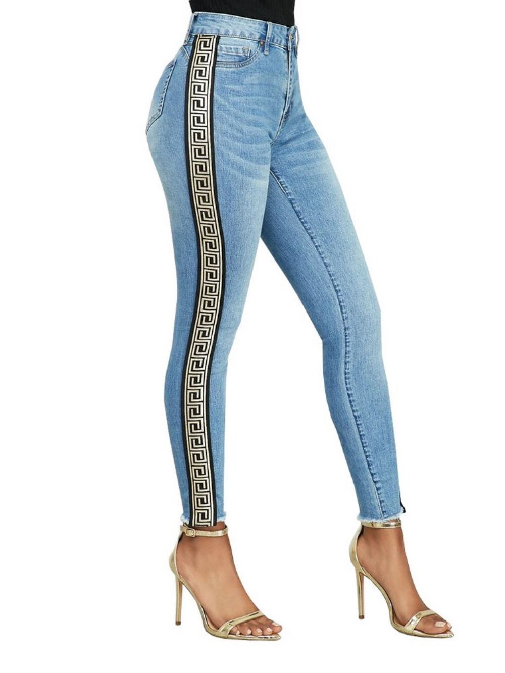 Calça Lápis Com Estampa Geométrica Skinny Jeans Feminino De Cintura Alta